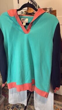 Women's LANDS' END Serious Sweats Bright Color Block 80s Pullover Hoodie Size M